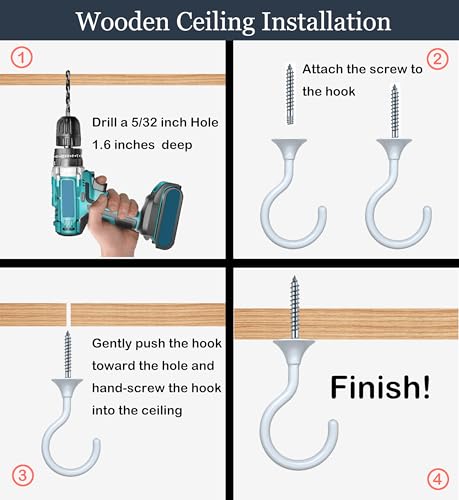 Image of Heavy Duty Ceiling Hooks for Hanging Plants 8 Pack (White)