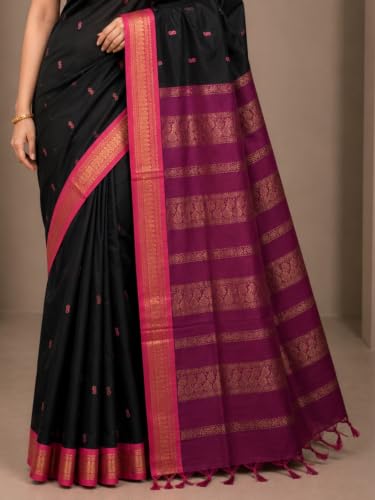 Image of Pure Kalyani Cotton Saree | Zari Border & Blouse Piece - Lata Gadwal Design | Traditional Saree