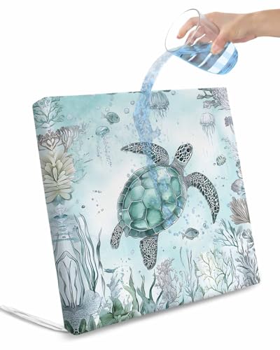 2 Pack Coastal Sea Turtle Waterproof Cushion Covers with Ties, Outdoor Patio Chaise Lounge Chair Seat Cushion Slip Covers Replacement(Only Cover) Nautical Marine Jellyfish Coral 20