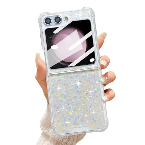 UEEBAI Coque pour Samsung Z Flip 7 FE/Z Flip 6/Z Flip 5 5G, Silicone Paillettes Étui en Ultra Léger et Mince, Housse de Téléphone en Glitter Diamant...