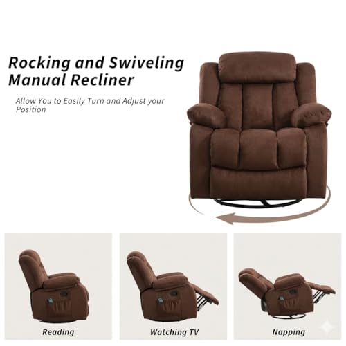 Image of Amazon Brand - Solimo Stark | Single Seater Sofa Recliner | Rocking, Revolving and Recline Manual Recliner (Velvet Brown) | 1 Year Warranty