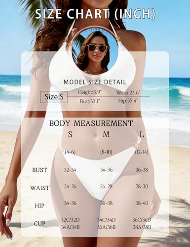 Image of Zuvebamyo Women's Two Piece Bikini Sets Sexy Halter Ring Swimsuit Triangle String Cheeky Bathing Suit