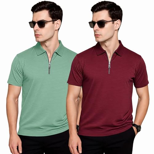 Image of Preneum Men's Polo T‑Shirt | Comfortable Rich Polycotton, Band Collar, Regular Fit | Stylish & Premium All Day Wear (Available in Plus Sizes)