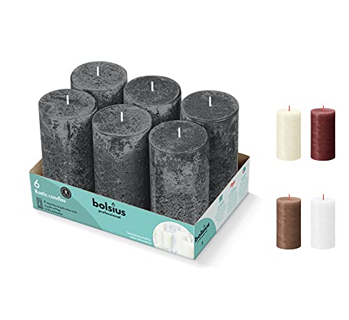 BOLSIUS 6 Pack Black (Stormy Gray) Rustic Pillar Candles - 2.75 X 5 Inches - Premium European Quality - Includes Natural Plant-Based Wax - Unscented Dripless Smokeless 60 Hour Party Decor Candles