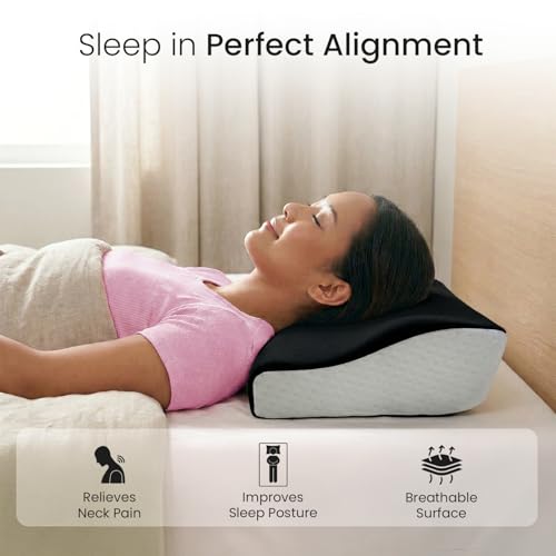 Image of Sleepsia Cervical Pillow for Neck Pain & Shoulder Pain Relief | 1-Year Warranty| Orthopedic Memory Foam Pillow, pondylitis-Ortho Neck Support Medical Pillow (Black /White Pack1 (Gel Infused)