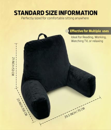 Image of amazon basics Backrest Cushion for Bed Sitting with Arms | Reading Support for Sofa & Chair | Large Comfort Aid for Adults & Patients - Black