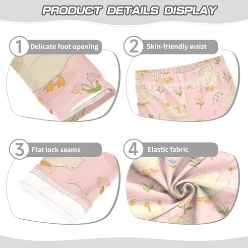 White Ducks Flowers Girls Leggings,Workout Leggings for Girls Toddler Athletic Leggings Size for 3-10T3