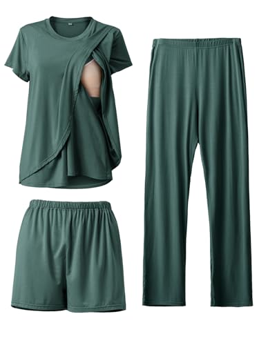 Image of Rnxrbb 3 Piece Postpartum Nursing Pajamas Set Casual Soft Maternity Breastfeeding Pjs Sleepwear Loungewear Clothes Layer
