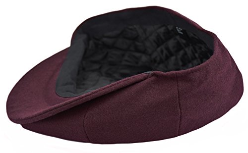 Men's Wool Newsboy Cap, Herringbone Driving Cabbie Tweed Applejack Golf Hat (Burgundy, Medium) - Thumbnail 6