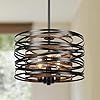 126 farmhouse chandeliers for dining room 3 light industrial metal hanging light fixture rustic drum pendant light for entryway kitchen foyer bedroom black with retro wood texture interior  urban country home decor