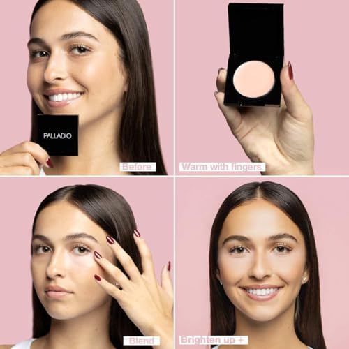 Palladio Under Eye Brightener, Conceal, Brightens, Reduces Appearance of Dark Circles, With Caffeine Peptides & Vitamin E, Tired Skin Color Correcting Brightener & Primer, Light to Medium (Soft Pink) - 2