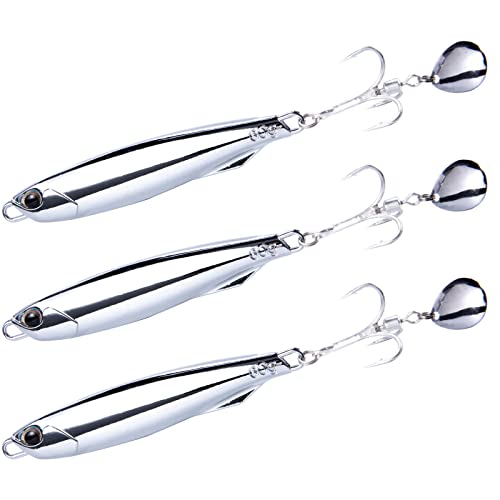 Dr.fish 3 Pack Jigging Spoons Metal Casting Jigs Bladed Treble Hooks Saltwater Casting Spoons Trolling Lures Vertical Diamond Jigs Mackerel Striper Bluefish Lures #TOP21