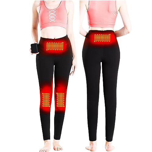 Fleece Lined Heated Pants for Men Women Electric Warming Heating Leggings Lightweight USB Rechargeable Heating Trousers (Standard, XXL, Black)