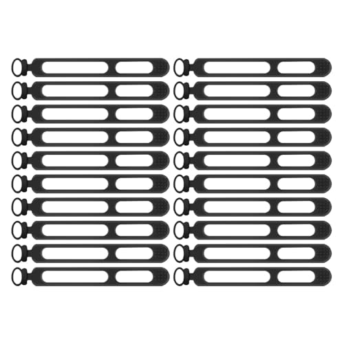 Correas de cable de silicona, organizador de cordón de silicona | Enrollador de cable de correa reutilizable | Sujetadores de cordón de correa de soporte reutilizables 20X, correas de cable ajustables