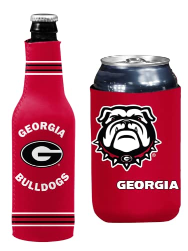 College Team Color Logo Can & Bottle Holder Insulator Beverage Cooler Set (Georgia Bulldogs Dynamic)