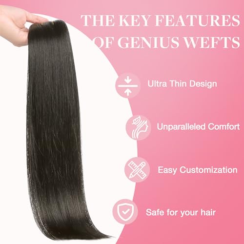 Image of GOO GOO Genius Weft Hair Extensions Human Hair, Sew In Hair Extensions Rooted Remy Weft, 1C Mocha Brown 16inch 100g, Hand Tied Weft Hair Extensions