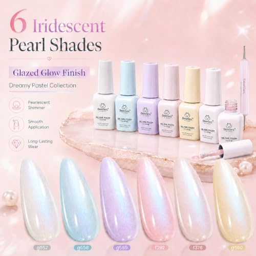 Image of Beetles Pearl Gel Polish Set, Pink Yellow Mermaid Gel Polish Creamy Twist