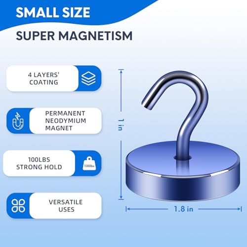 Image of Neosmuk Magnetic Hooks Steel Tube Design for Cruise,100lb+ Navyblue,10 Pack | Cruise Ship Essentials,Heavy Duty Magnett Hooks for Cabins, Refrigerator, Grill, Hanging, and Travel Extra Strong Must-Haves