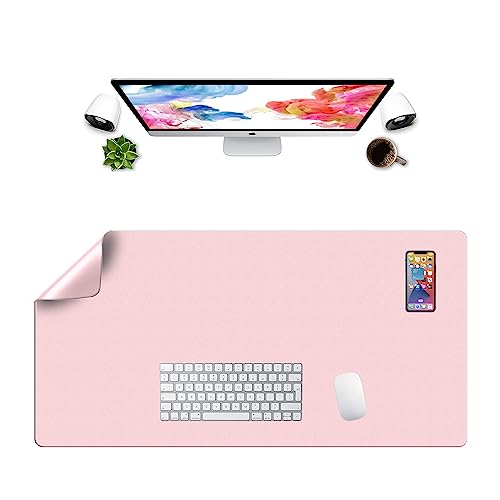 Tapis de souris double face en cuir rose 100x50 cm LL-COEUR pour une table de bureau élégante