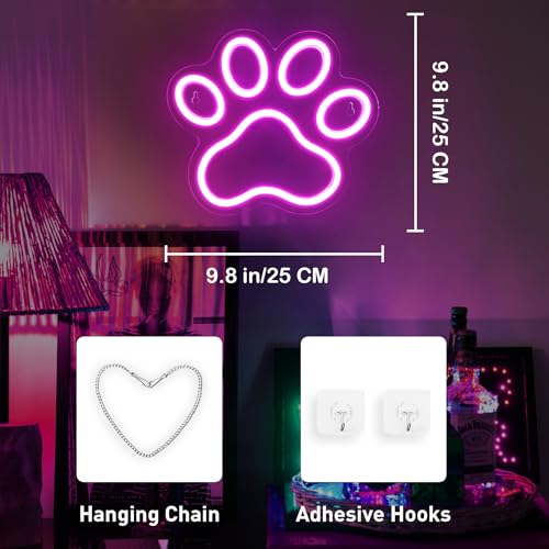 Image of Dog Paw Print Neon Light，Dimmer Dog Led Sign,9.8 * 8.6 Inch Paw Print Neon Sign for Wall Decor,USB Powered Dogs Neon Sign for Kids Bedroom Birthday Christmas Party Gifts(Pink)