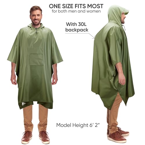 Image of PTEROMY Hooded Rain Poncho for Adult, Waterproof Lightweight Unisex Raincoat for Hiking Camping Emergency