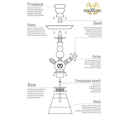 ROYAL SMOKING Shisha stylische chicha Wasserpfeife Design in Aluminium- und Acrylqualität 38cm Schwarz Schlauch Tonkopf… – Bild 8