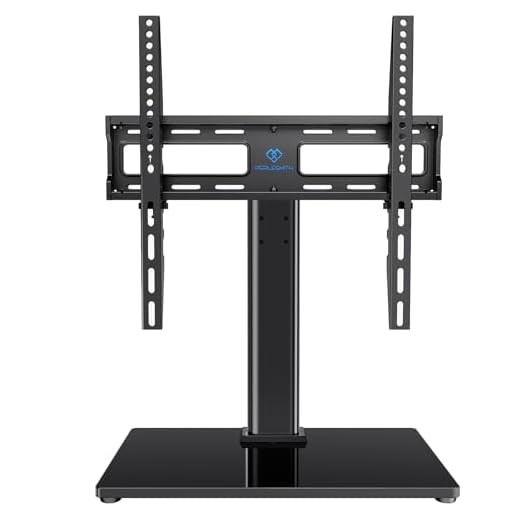 PERLESMITH Swivel Universal TV Stand / Base - Table Top TV Stand for 32-55 inch LCD LED TVs - Height Adjustable TV Mount Stand with Tempered Glass Base, VESA 400x400mm, Holds up to 88lbs