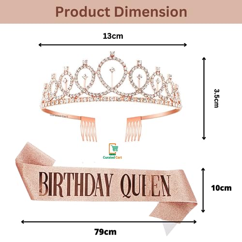 Image of Curated Cart Birthday Crown and Sash for Women Birthday Girl Sash & Rhinestone Tiara Set - Birthday Decorations Birthday Girl Crowns Tiaras for Women