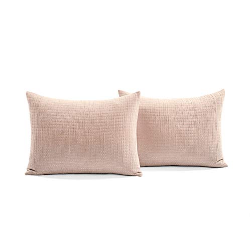 Lush Decor Solid Kantha Pick Stitch Yarn Dyed Cotton Woven 3 Piece Quilt/Coverlet Set, Full/Queen, Blush #TOP5