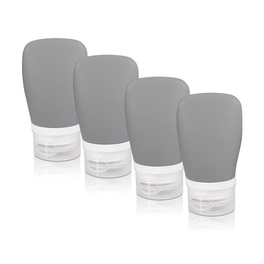 LELE LIFE 4Pcs Portable Silicone Travel Bottles, Leak Proof Squeezable Travel Bottles for Toiletries, Refillable Travel Size Toiletries Containers for Shampoo, 60ml