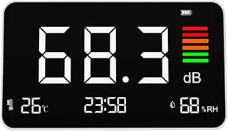 CINARIS 4-in-1 Rechargeable Decibel Meter: Digital Sound Level Noise Tester with Temp/Humidity/Time, Wall-Mount 3-Color Alarm