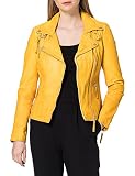 Chaqueta de motorista de piel Freaky Nation Biker Princess SH Chaqueta de Cuero, Halo Yellow, S para Mujer
