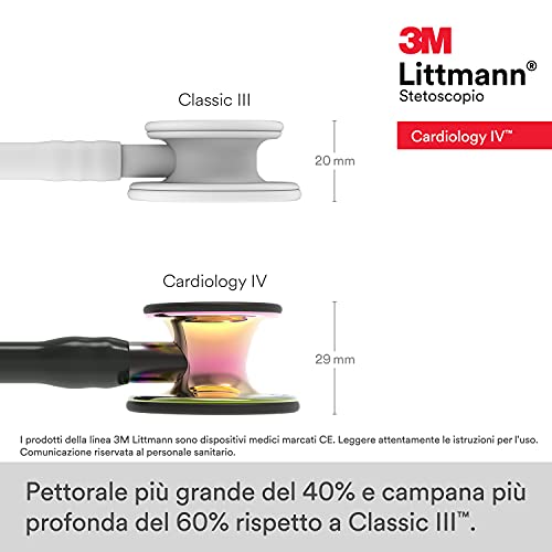 Image of 3M Littmann Cardiology IV Diagnostic Stethoscope, 6240, More Than 2X as Loud, Weighs Less, Stainless Steel High Polish Rainbow-Finish Chestpiece, 27' Black Tube, Smoke Stem, and Headset (Pack of 3)