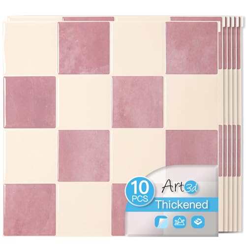 Art3d 10-Pack Heavy-Duty Peel and Stick Backsplash 12x12 Inch Self-Adhesive Wall Tile Stick on Kitchen Countertop Pink & Warm White