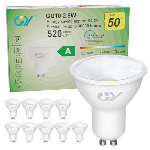 GY GU10 LED Kaltweiss Lampe 2,9W 520 Lumen 6500K Kaltweiß Glühbirnen, 50W...