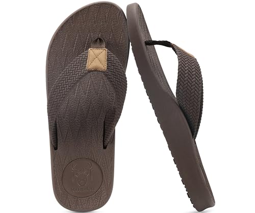 Image of KuaiLu Mens Flip Flops Arch Support Comfortable Summer Beach Thong Sandals Yoga Foam Cushion Slip on Slippers