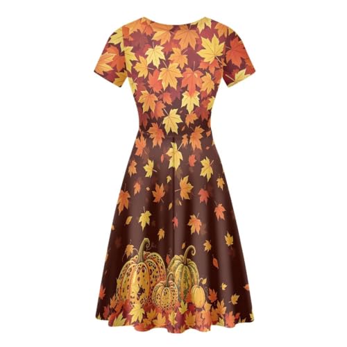 Image of HUGS IDEA Womens Puffy Swing Midi Dress Round Neck Short Sleeve Party A-Line Dresses