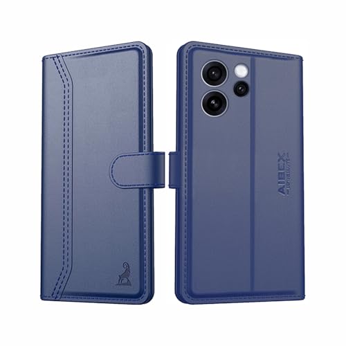 Image of AIBEX Compatible for Oppo Reno 15 Pro 5G Flip Cover Leather Finish | Inside TPU with Card Pockets | Wallet Stand | Complete Protection Flip Case Blue