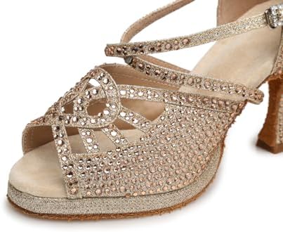 ZHCRCfirm Women's Glitter Rhinestones Open Toe Latin Ballroom Dance Shoes Rumba Party Wedding Tango Dance Sandals YCL458 Pale Gold US 10.5 | Image 2