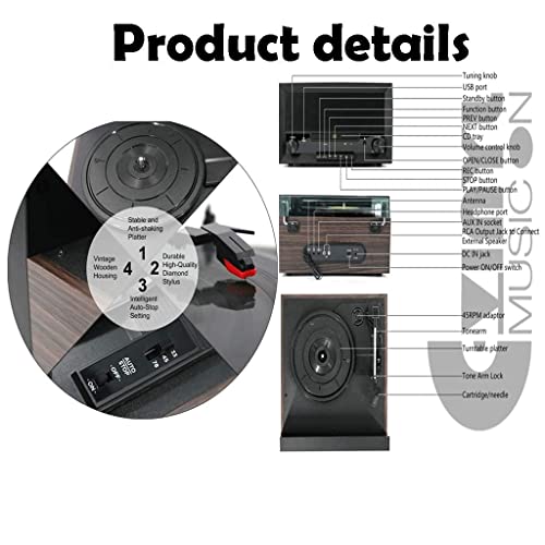 Tourne-Disque Bluetooth à 3 Vitesses entraîné par Courroie, Tourne-Disque Vinyle Vintage Haut-parleurs stéréo intégrés, avec Prise Casque/entrée auxiliaire/Sort - Les Beatles, Paul McCartney, John Lennon, RIngo Starr, George Harrison Tourne-Disque Bluetooth à 3 Vitesses entraîné par Courroie, Tourne-Disque Vinyle Vintage Haut-parleurs stéréo intégrés, avec Prise Casque/entrée auxiliaire/Sort – Image 7