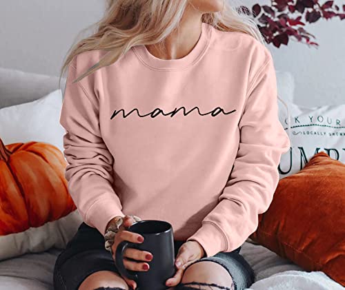 ASTANFY Womens Crewneck Sweatshirt Mama Letter Print Long Sleeve Loose Fashion Pullover Top4