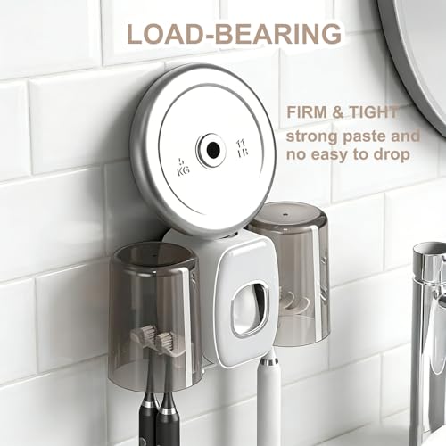 Toothbrush Holder with Toothpaste Dispenser,Wall Mounted Automatic Toothpaste Squeezer Toothbrush Holder Storage Organizer with 2 Cups No Drilling for Bathroom (White) - Thumbnail 6