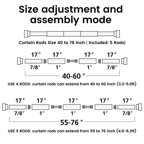 Time Forest Heavy Duty Curtain Rods For Windows 40 To 76 Inch,Modern Design,Black #TOP4