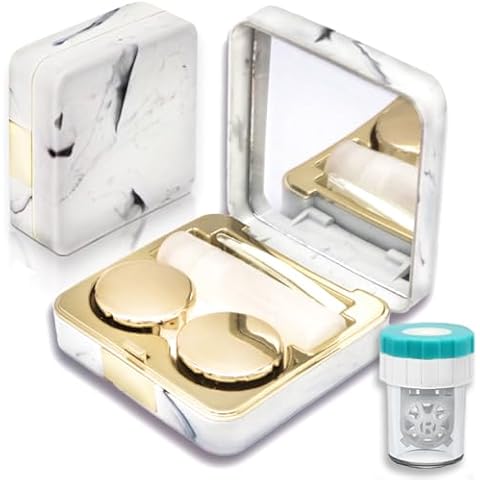 Vastsoon Contact Lens Case with Cleaner Washer, Portable Cute Eye Contacts Colored Lenses Applicator Remover Tool Kit with Mirror Solution Bottle Travel Size for Daily Outdoor Use(Square, Gold) Cover