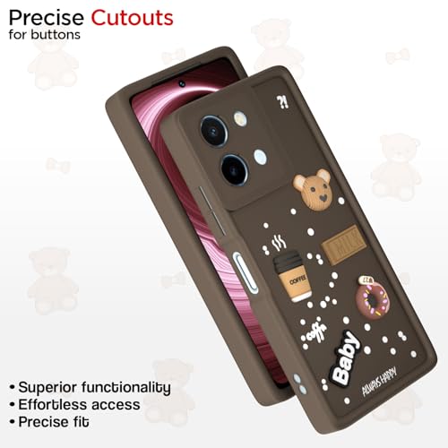 Image of Pikkme Back Cover for Vivo T3x 5G / Vivo Y200i 5G | Cute Fun Cartoon 3D Bear Silicone Full Body Protection Bumper Case (Brown)