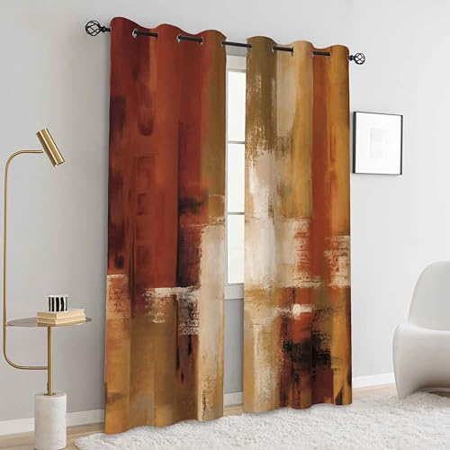 Image of Asuexpect Burnt Orange Curtains 2 Panels Abstract Rust Curtain Room Darkening Grommet Window Drapes Modern Decorative Window Treatments for Bedroom Living Room, 42x63 Inches