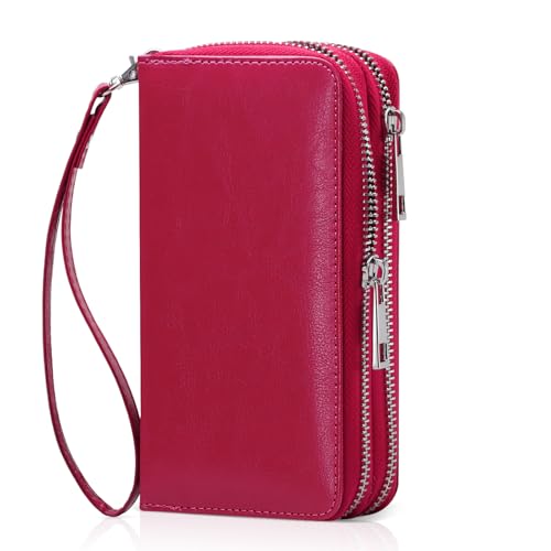 Image of Cellphone Wallet for Women Dual Zipper Long Purse with Removable Wristlet