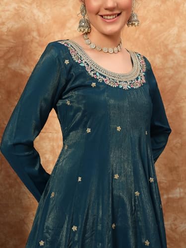 Image of SHOPPING QUEEN Women's Silk Embroidered Kurta, Pyjama & Dupatta Set