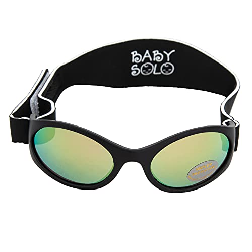 Baby Solo Original Baby Sunglasses Safe, Soft, & Adorable Durable Case Included (0-36 Month, Matte Black Frame w/Pink Mirror Lens)