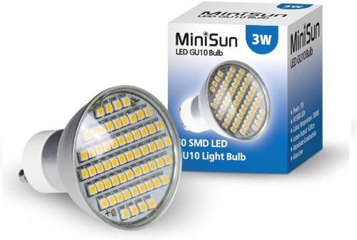 Pack of 3 - MiniSun Branded 3W Super Bright GU10 LED Bulbs with 58 x 3527 SMD LEDs – 420 Lumens – Warm White [Energy Class A]